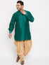 Vastramay Men's Plus Size Green Silk Blend Curved Kurta Dhoti Set